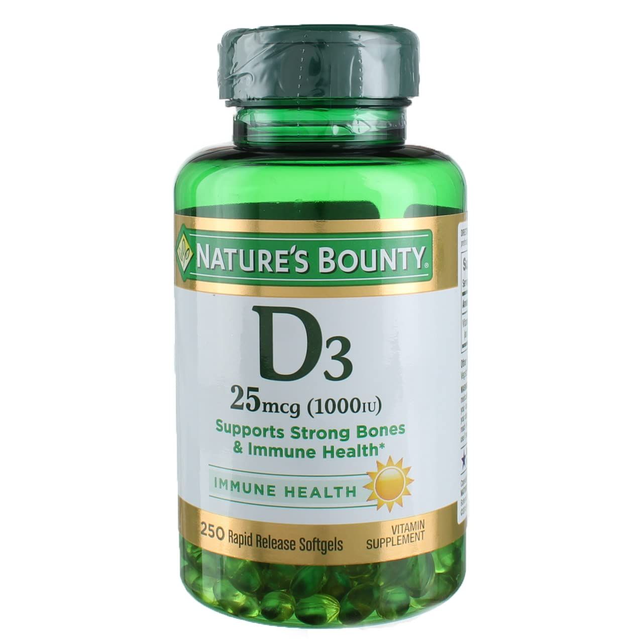 Nature&#39;s Bounty Vitamin D3-1000 IU, Rapid Release Softgels 250 ea (Pack of 2)