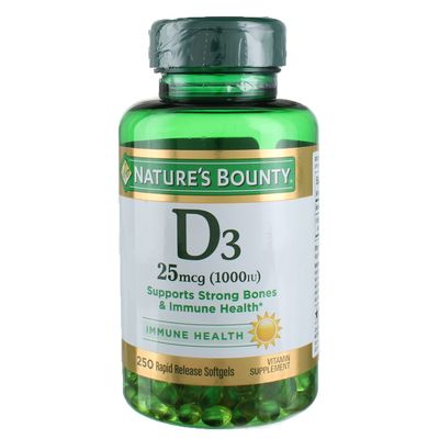 Nature&#39;s Bounty Vitamin D3-1000 IU, Rapid Release Softgels 250 ea (Pack of 2)