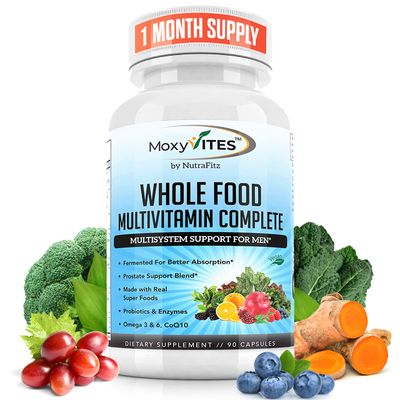 MoxyVites Mens Multivitamins - Daily Mens Vitamins with 44 Organic Whole Food - Multivitamin for Men with Iron &amp; Fermented Nutrients - Vegan Daily Vitamin for Men with B-Complex, Probiotics, Omegas