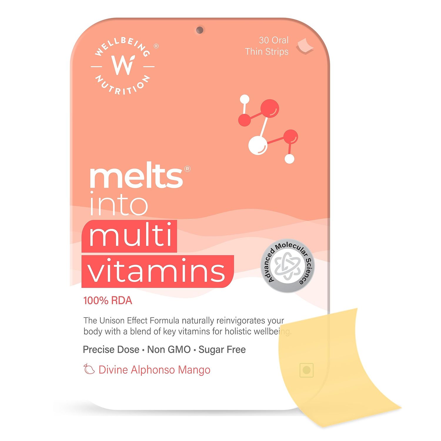 WELLBEING NUTRITION Melts Complete Plant Based Multivitamin with 100% RDA of Vitamin A, Vitamin B-Complex, Vitamin C, D3 + K2, Ashwagandha for Immunity, Heart, Energy (30 Oral Strips)