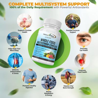 MoxyVites Mens Multivitamins - Daily Mens Vitamins with 44 Organic Whole Food - Multivitamin for Men with Iron &amp; Fermented Nutrients - Vegan Daily Vitamin for Men with B-Complex, Probiotics, Omegas