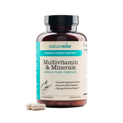 NatureWise Multivitamin for Women + Stress Support + B-Complex + Vitamin C + D3 K2 for Immunity, Hair, Skin &amp; Nails, Digestion + Whole Organic Foods - Vegetarian, Non-GMO - 60 Capsules[1-Month Supply]