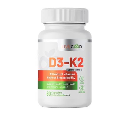 LIVEGOOD Vitamin D3 + K2 All Natural Bone, Muscle &amp; Immune System Support, Vegan &amp; Non-GMO, 60 Capsules