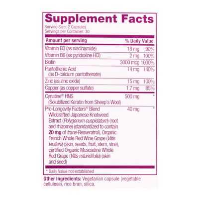 Reserveage Beauty, Keratin Hair Booster with Biotin &amp; Resveratrol, Hair and Nail Growth Supplement for Men and Women, Supports Healthy Thickness and Shine with Biotin, 60 Capsules (30 Servings)