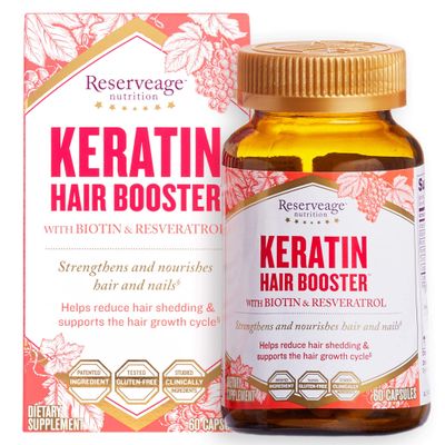 Reserveage Beauty, Keratin Hair Booster with Biotin &amp; Resveratrol, Hair and Nail Growth Supplement for Men and Women, Supports Healthy Thickness and Shine with Biotin, 60 Capsules (30 Servings)