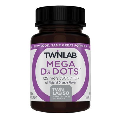 Twinlab Mega D-3 Dots - Vitamin D Supplement for Immune Health and Bone Support - 100 Orange Tablets, 125 mcg (5000 IU) (Pack of 2)