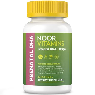 Noor Vitamins Halal Prenatal Vitamins with DHA and Folic Acid, Essential Vitamins, Ginger to Soothe Mom&#39;s Stomach, Iron, Softgels, Prenatal Vitamin Before/During/Post Pregnancy (1 Month Supply)