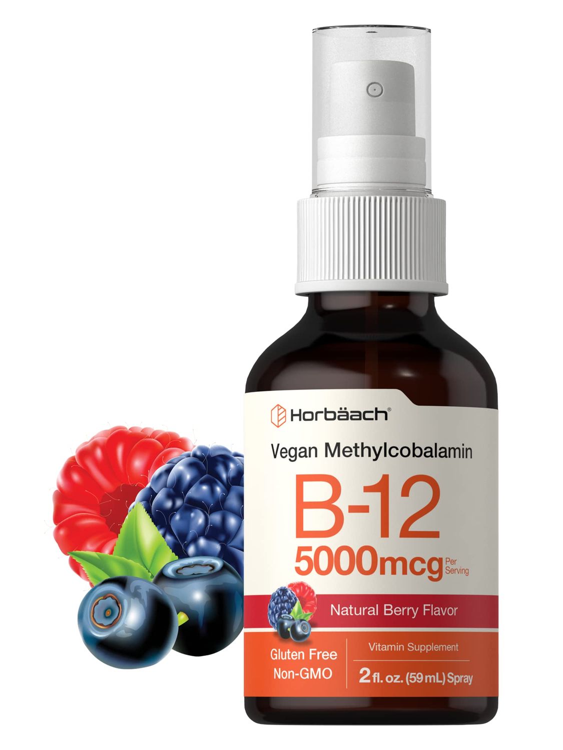 Horbach Vitamin B-12 5000mcg Spray | Vegetarian, Non-GMO &amp; Gluten Free Supplement