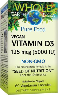 Natural Factors Whole Earth &amp; Sea Vitamin D3 125mcg (5,000 IU), Vegan Bioenhanced, 60 Vegetarian Capsules