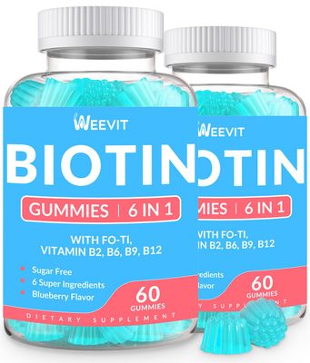 WEEVIT Sugar-Free Biotin 10000mcg Gummies, Vegan Biotin Vitamins Gummies for Hair Growth, Vitamin B7 Supplement Biotin Chewables for Women Men