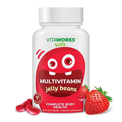 VitaWorks Kids Multivitamin &amp; Minerals Jelly Beans - Tasty Natural Fruit Flavor - Vegetarian, GMO-Free, Nut Free - Dietary Supplement - Complete Body Health for Children - 60 Jellies