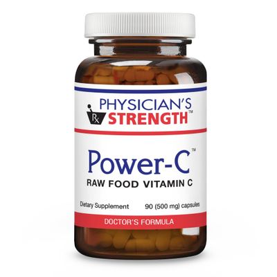 Physician&#39;s Strength Power-C - 90 Capsules - Raw Food Vitamin C + Flavonoids from Camu Camu, Acerola Cherry, Rhus coriaria &amp; Rose Hip - Kosher - 30 Servings