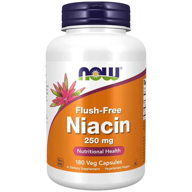 NOW Foods Supplements, Niacin (Vitamin B-3) 250 mg, Flush-Free, Nutritional Health, 180 Veg Capsules