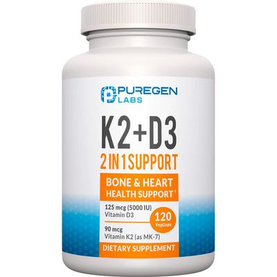 2 in 1 High Potency Formula 90mcg Vitamin K2 (MK7) and 5000 IU Vitamin D3 Supplement for Bone and Heart Health. Non-GMO Formula, Easy to Swallow Vitamin D &amp; K Complex, 120 Capsules I 4-month supply