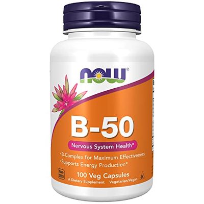 NOW Foods Supplements, Vitamin B-50 mg, Energy Production*, Nervous System Health*, 100 Veg Capsules