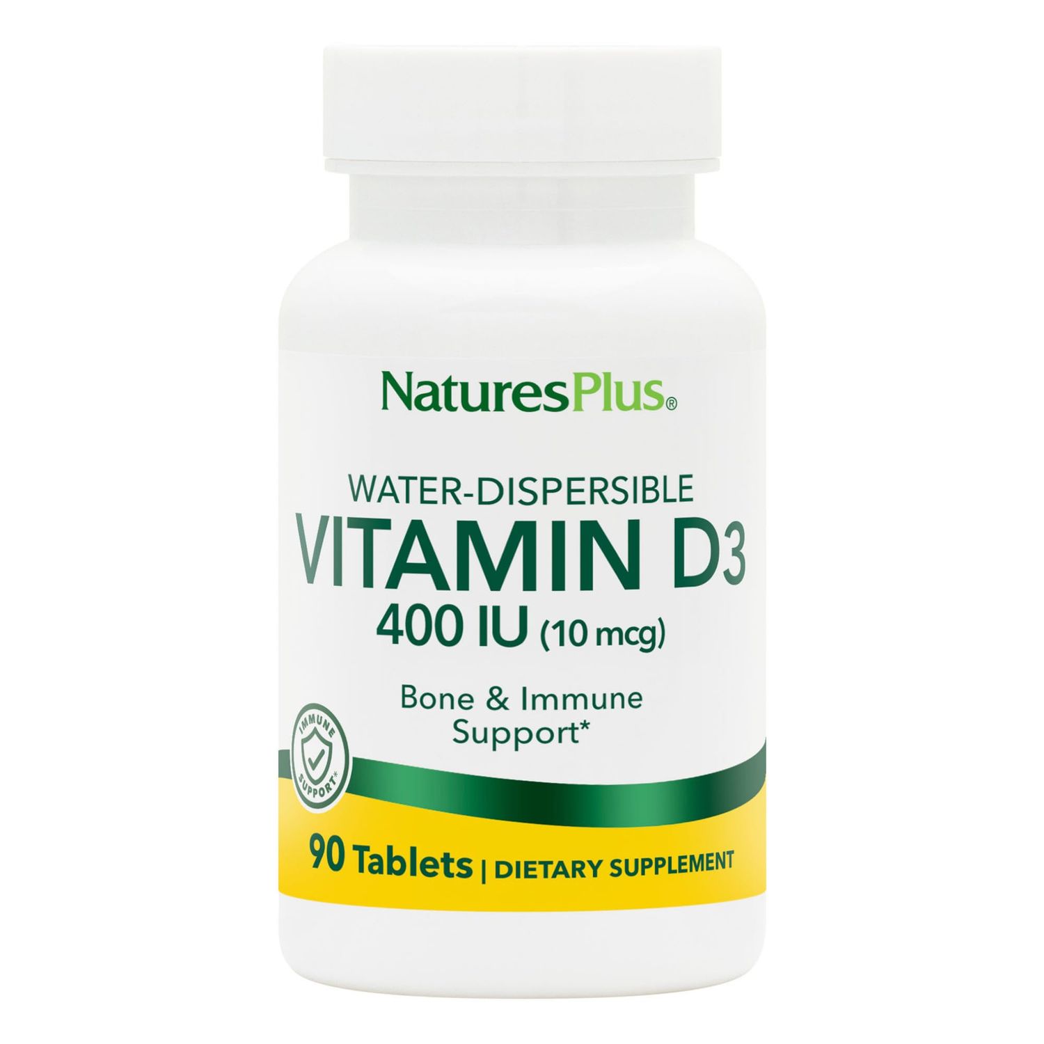 NaturesPlus Vitamin D3 (Cholecalciferol) - 400 iu, 90 Vegetarian Tablets - Bone Health, Heart Health &amp; Immune System Support, Water Soluble for Maximum Absorption - Gluten-Free - 90 Servings