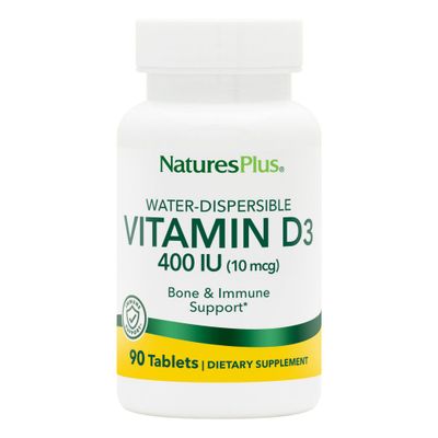NaturesPlus Vitamin D3 (Cholecalciferol) - 400 iu, 90 Vegetarian Tablets - Bone Health, Heart Health &amp; Immune System Support, Water Soluble for Maximum Absorption - Gluten-Free - 90 Servings