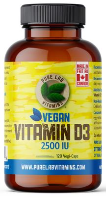 Pure Lab Vitamins | Vitamin D3 2500IU | 120 Capsules | Mood Booster, Bone Health, Teeth Health &amp; Immune System Support | Vitamin D3 Cholecalciferol | Vitamin D3 Capsules | Vitamin D3 Supplement