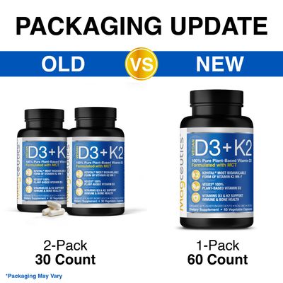 Magceutics Vitamin D3 K2 with MCT, 5000 IU Vegan D3 & 100 mcg MK7 K2, Support Strong Bones and Immune Health - 60 Capsules (60 Days Supply)
