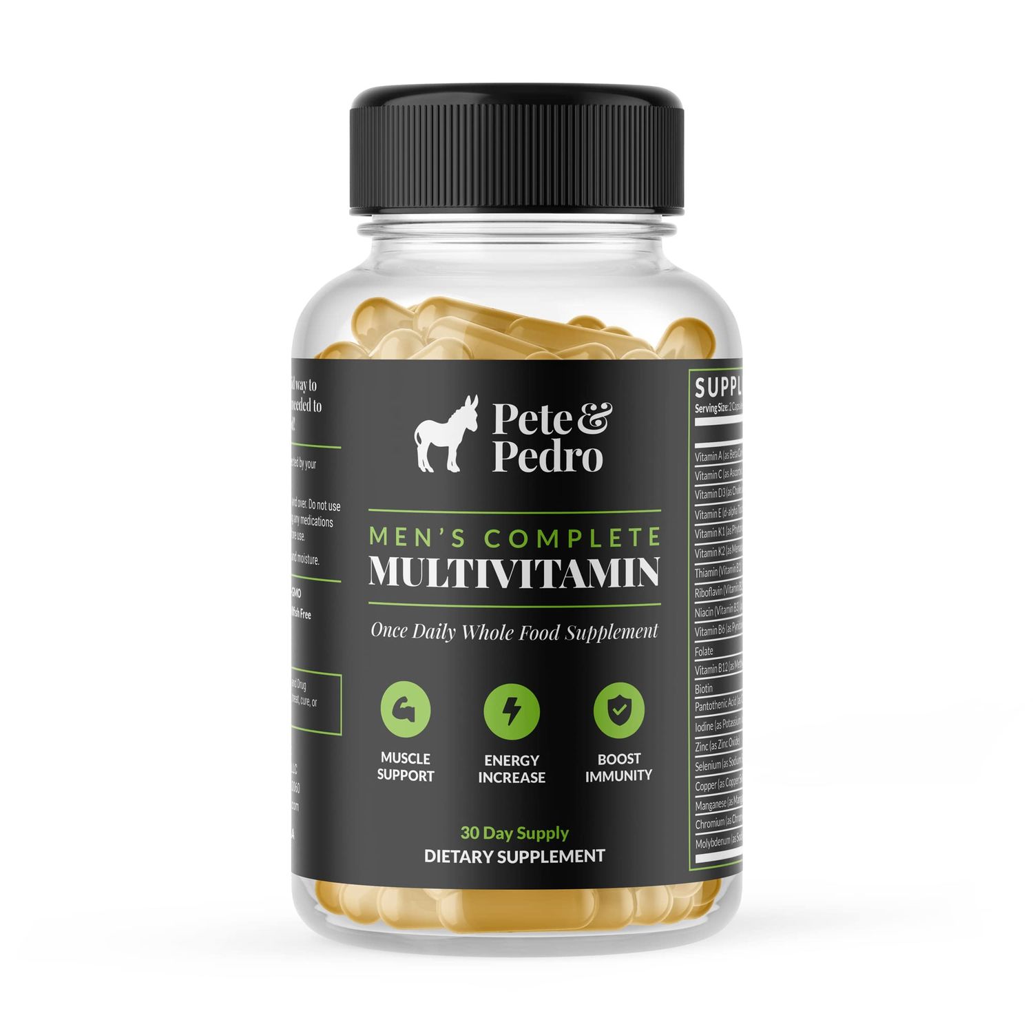 Pete &amp; Pedro Men&#39;s Complete Once Daily Whole Food Multivitamins | Supplement to Help with Muscle Support, Energy &amp; Immunity | Non-GMO, Natural, Made in USA l As Seen on Shark Tank, 30 Day Supply