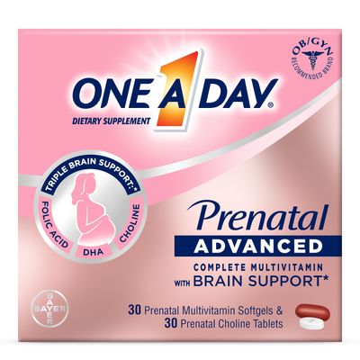 One A Day Womens Prenatal Advanced Complete Multivitamin with Brain Support* with Choline, Folic Acid, Omega-3 DHA &amp; Iron for Pre, During and Post Pregnancy, 30+30 Count (60 Total Set)