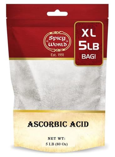 Spicy World Ascorbic Acid Vitamin C Powder 5 LB - Dietary Supplement, Pure VIT C Powder USP Bulk