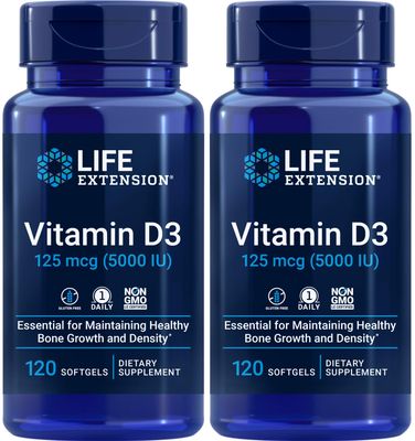 Life Extension Vitamin D3 5000 IU, 120 Softgels (Pack of 2)