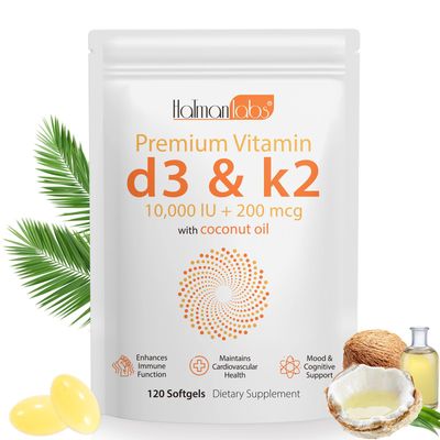 MXCZBSM Vitamin D3 K2 Supplement Softgel, Vitamin D3 K2 Softgel with 10000 IU Supports Immune, Heart, Teeth &amp; Bone Health, Free of GMO, Gluten, Soy