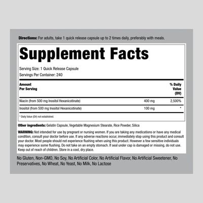 Piping Rock Niacin 500mg | Flush Free | 240 Capsules | Vitamin B3 Supplement | Non-GMO, Gluten Free