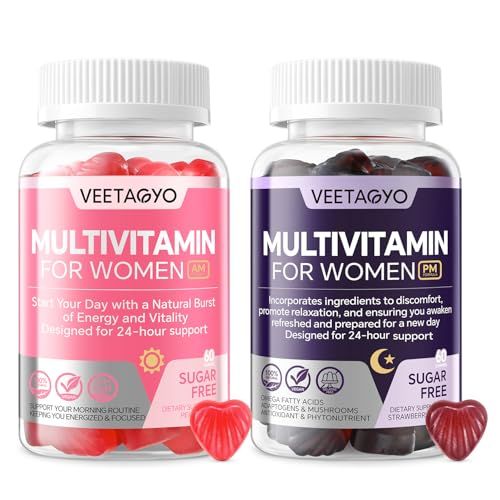 Multivitamin for Women AM &amp; PM - Melatonin Free with w/Algae Calcium,Omega-3,Vitamin D3K2,Magnesium for Energy &amp; Relaxation,Rest,Skin,Hair Support - Sugar Free, 24-Hour Support, Vegan,120 Count