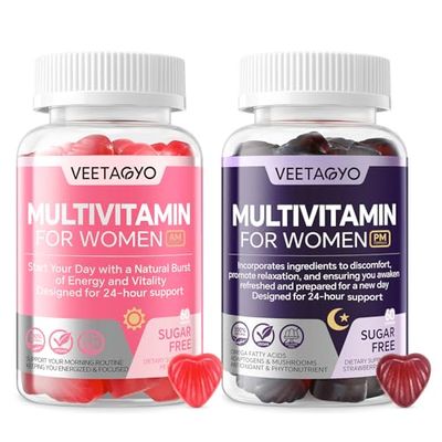 Multivitamin for Women AM &amp; PM - Melatonin Free with w/Algae Calcium,Omega-3,Vitamin D3K2,Magnesium for Energy &amp; Relaxation,Rest,Skin,Hair Support - Sugar Free, 24-Hour Support, Vegan,120 Count