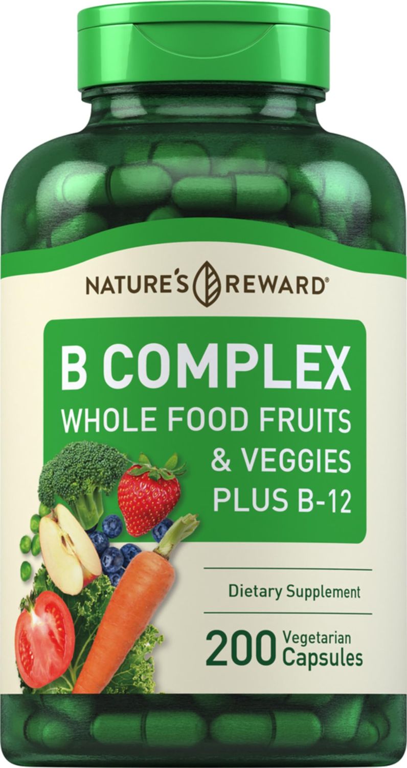 Piping Rock B Complex with Whole Food Fruits &amp; Veggies 200 Capsules | Plus Vitamin B-12 | Non-GMO &amp; Vegetarian Supplement