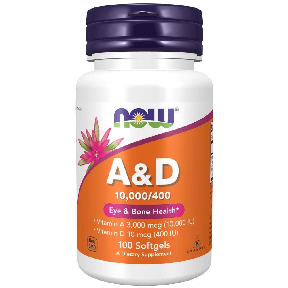 NOW Supplements, Vitamin A &amp; D 10,000/400 IU, Eye Health*, Essential Nutrition, 100 Softgels
