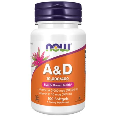 NOW Supplements, Vitamin A &amp; D 10,000/400 IU, Eye Health*, Essential Nutrition, 100 Softgels