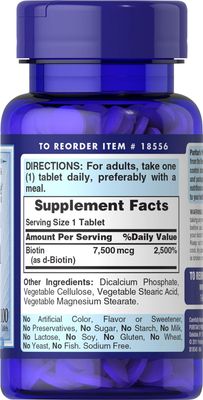 Puritan's Pride Biotin 7500 mcg, Healthy Hair Support, 100 Count, 100 Count (Pack of 1)