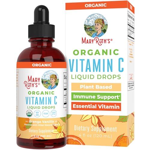 Organic Vitamin C Supplement by MaryRuth&#39;s | Liquid Vitamin C Liquid Drops for Adults &amp; Kids | Immune Support Supplement for Overall Health | Vegan | Non-GMO | Gluten Free | 4 Fl Oz