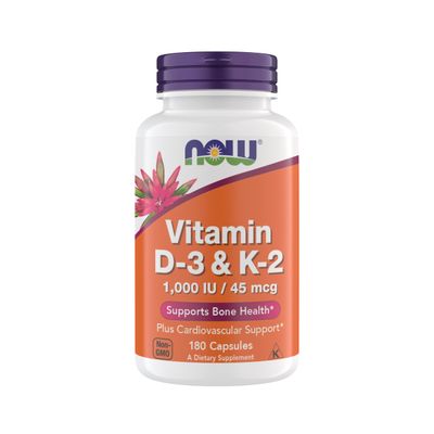 Now Supplements Vitamin D3 K2, 1,000 IU/45 mcg, Cardiovascular Support, Supports Bone Health, 180 Vegetarian Capsules - Vegan, Gluten Free, Kosher Vitamin D3 and K2 Supplements (Pack of 1)
