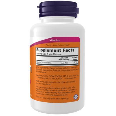 NOW Foods Supplements, Niacin (Vitamin B-3) 500 mg, Essential B-Group Vitamin*, Nutritional Health, 100 Capsules