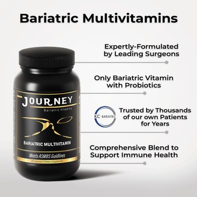 Journey Bariatric Multivitamin Supplement with Probiotics &amp; Iron | Complete Essential Nutrients for Pre- &amp; Post-Surgery Health
