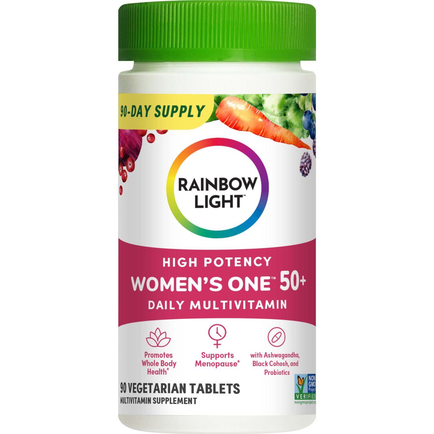Rainbow Light Multivitamin for Women 50+, Vitamin C, D &amp; Zinc, Probiotics, Women&#39;s One 50+ Multivitamin Provides High-Potency Immune Support, Non-GMO, Vegetarian, 90 Tablets