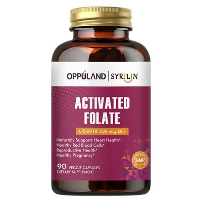oppuland Folate-L 5-MTHF(500 mcg DFE)-Folate Supplement Naturally Supports Heart Health-90 Veggie Capsules