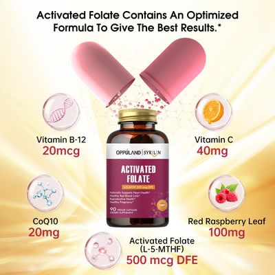 oppuland Folate-L 5-MTHF(500 mcg DFE)-Folate Supplement Naturally Supports Heart Health-90 Veggie Capsules