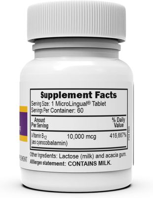 Superior Source No Shot Vitamin B12 Cyanocobalamin 10000 mcg, Quick Dissolve MicroLignual Tablets, 60 Count B12 Supplement to Increase Metabolism and Energy Production, Nervous System Support, Non-GMO