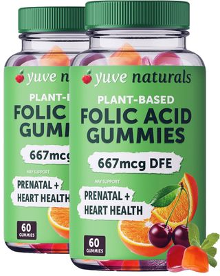 Yuve Prenatal Gummies for Women - Folic Acid Prenatal Vitamins 667 mcg DFE - Chewable Prenatal Vitamins - Hormonal Support &amp; Folate Acid - Vegan &amp; Natural - Prenatal Vitamins Gummies - 2 Pack of 60ct