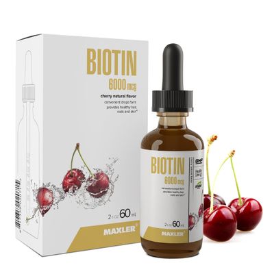 Maxler Liquid Biotin Drops - Vegan Biotin Vitamins for Hair Skin and Nails - Biotin Supplement for Metabolism of Carbohydrates, Proteins &amp; Fats - 6000mcg of Biotin Liquid Per Serving - Cherry Flavor