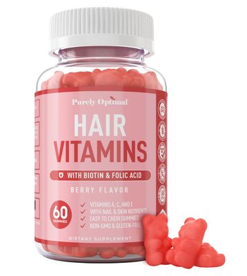 Purely Optimal Premium Hair Vitamins Supplement-Gummy Vitamins w/Biotin, Folic Acid, Vitamins A&amp;D-Supports Faster Hair Growth &amp; Promotes Healthy Hair, Skin, &amp; Nails-60 Non-GMO Berry Flavored Gummies