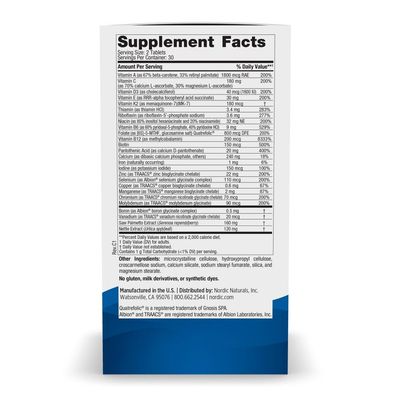 Nordic Naturals Mens Multivitamin Extra Strength - Bone, Energy, &amp; Blood-Vessel Support - Immunity Supplement - 20 Essential Nutrients - 60 Tablets - 30 Servings