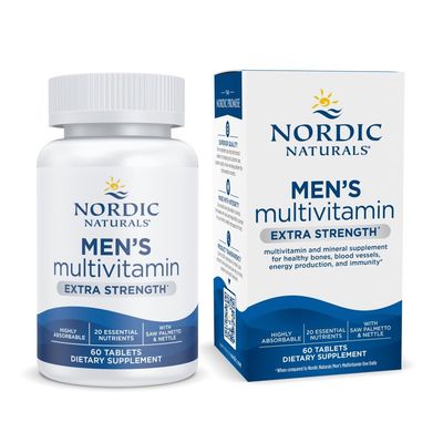 Nordic Naturals Mens Multivitamin Extra Strength - Bone, Energy, &amp; Blood-Vessel Support - Immunity Supplement - 20 Essential Nutrients - 60 Tablets - 30 Servings