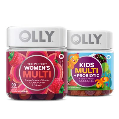 OLLY The Perfect Women&#39;s Multi and Kid&#39;s Multi +Probiotic Family Pack Gummies, 2 Count, Chewable Supplement