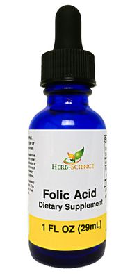 Herb-Science Liquid Vitamin B9 Folic Acid Supplements - VIT B Drops for Brain &amp; Digestive Function, Liver Support - Gluten-Free, Non-GMO, Vegan - Nutritional Supplement for Adults - 1 fl. oz.